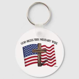 Chaveiro DEUS ABENÇOE ESTA ESPOSA MILITAR - cruz robusta, b
