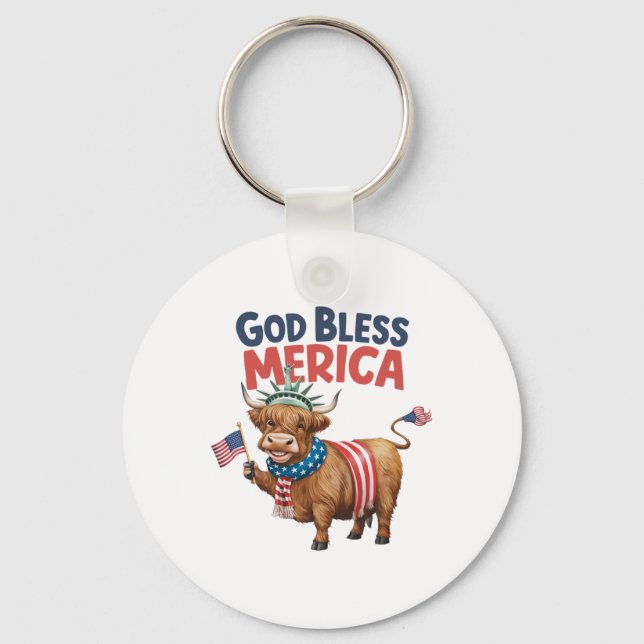 Chaveiro Deus abençoe Merica, 4 De Julho Vaca Americana (Frente)