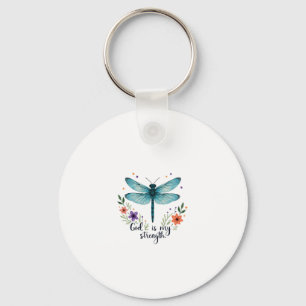 Chaveiro Deus é minha força Floral Dragonfly Camiseta Crist