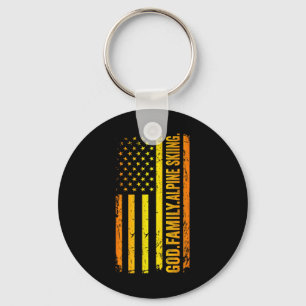 Chaveiro Deus Família Esqui Alpino Bandeira Americana do Pa
