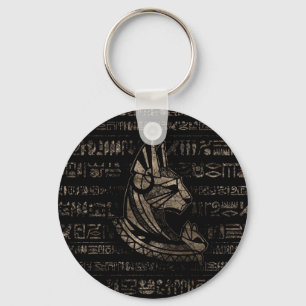 Chaveiro Deusa Egípcia Basteta - ouro vintage sobre preto