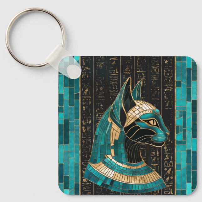 Chaveiro Deusa Gato Egípcia Bastet - Arte Mosaica (Frente)