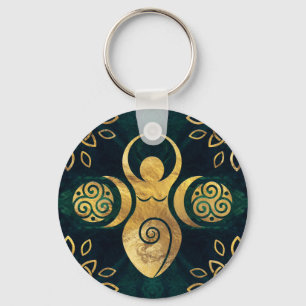 Chaveiro Deusa tripla com triskele - ouro e verde
