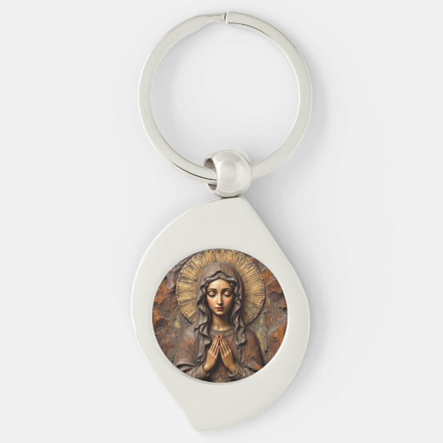 Chaveiro Devoção Talhada Maria de Madeira (Frente)