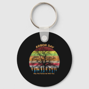 Chaveiro Dia da Árvore Retro Terra Floresta Sunset