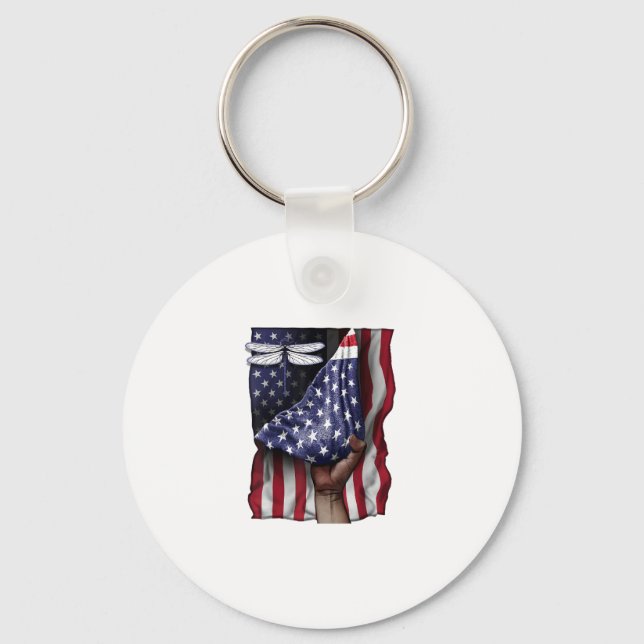 Chaveiro Dia da Independência Bandeira Americana Dragonfly  (Frente)