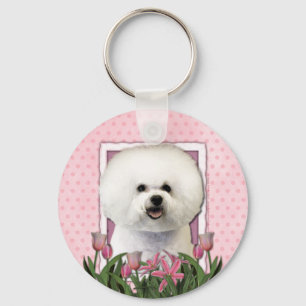 Chaveiro Dia das mães - tulipas cor-de-rosa - Bichon Frise