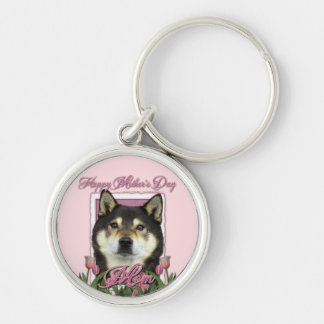 Chaveiro Dia das mães - tulipas cor-de-rosa - Shiba Inu -