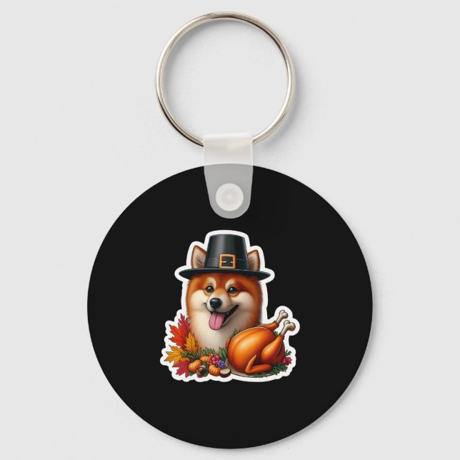 Chaveiro Dia de Ação de Graças Finnish Spitz Dono de Cachor (Frente)