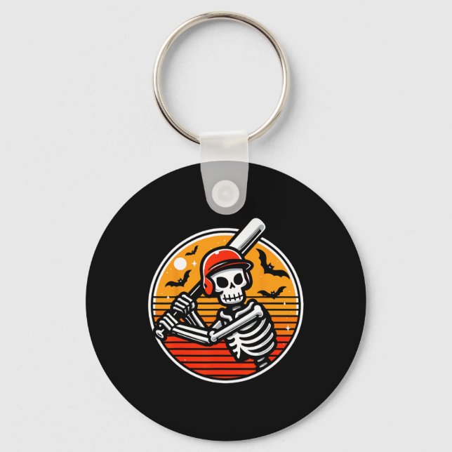 Chaveiro Dia de as Bruxas engraçado Skeleton Baseball Playe (Frente)