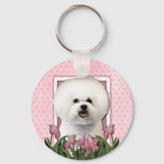 Chaveiro Dia de as mães - Tulipas cor-de-rosa - Bichon Fris