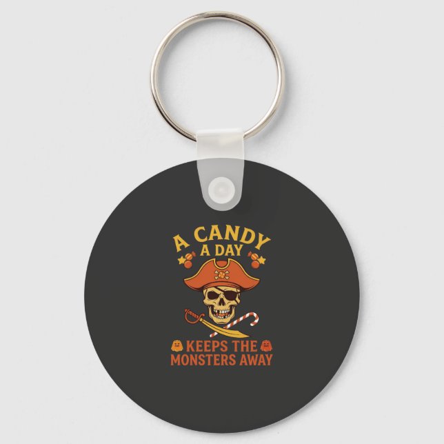 Chaveiro Dia de Doces Halloween Pirata Caveira Bengala (Frente)