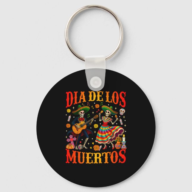 Chaveiro Dia De Los Muertos Dancing Skeletons Guitar Day Of (Frente)