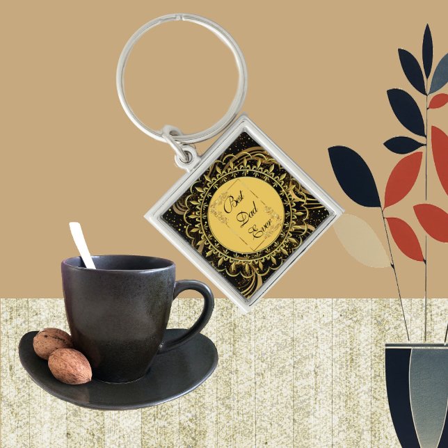 Chaveiro Dia de os pais de Caligrafia Moderna Sujeiras Negr (Modern Calligraphy Fathers Day Gold Black Swirls Keychain)