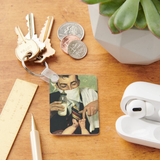 Chaveiro Dia de os pais, Pai Dando uma garrafa ao bebê (Mesa)