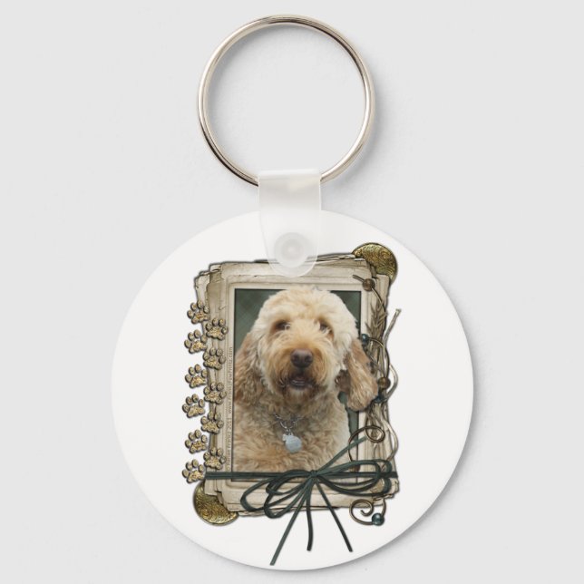 Chaveiro Dia de os pais - Peças de pedra - GoldenDoodle (Frente)