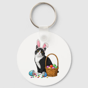 Chaveiro Dia de Páscoa Gato Orelhas de Coelho Ovos Gráfico