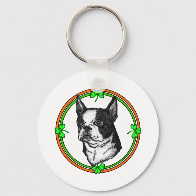 Chaveiro Dia de São Patrício de Boston Terrier (Frente)