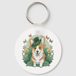 Chaveiro Dia de São Patrício Feliz do Corgi Lover Shamrock
