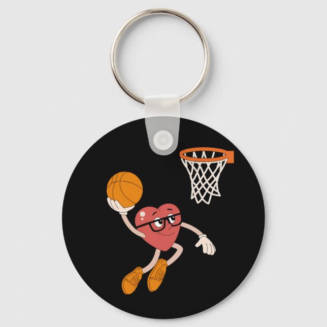Chaveiro Dia de São Valentim Coração Afundando Basquetebol  (Frente)