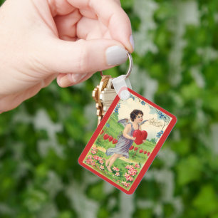 Chaveiro Dia dos Namorados Vintage, Anjo Vitoriano com Cora