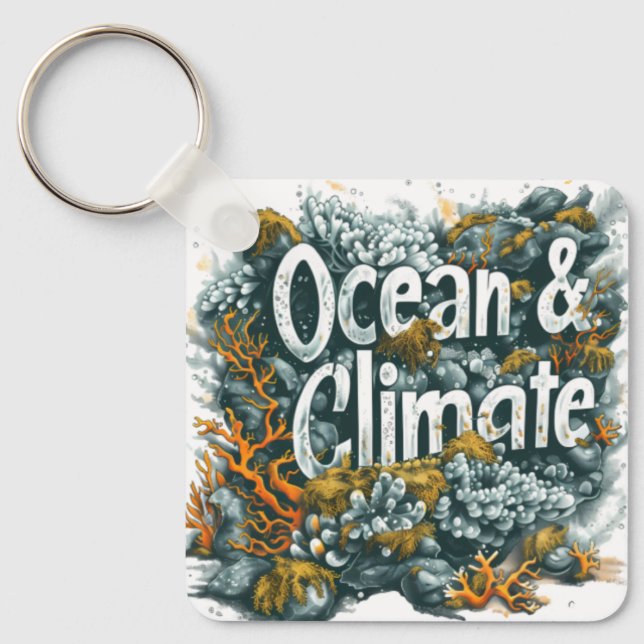 Chaveiro Dia dos Oceanos - Texto sobre Oceanos e Clima com  (Frente)