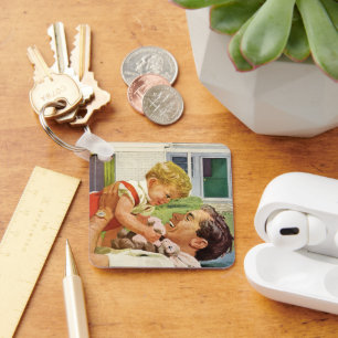 Chaveiro Dia dos Pais Vintage, Família Feliz nos Subúrbios