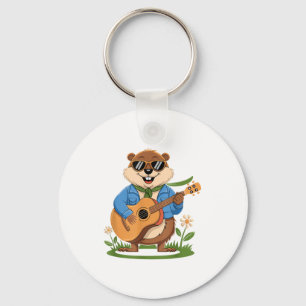 Chaveiro Dia Feliz da Marmota Tocando Violão Animal Engraça