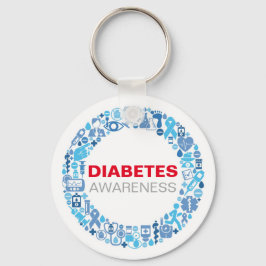 Chaveiro Diabetes Awareness blue circle with symbols