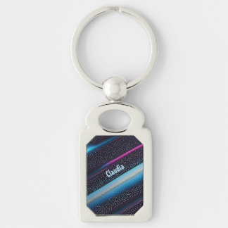 Chaveiro Diagonale Streifen und Punkte Muster schwarz, blau