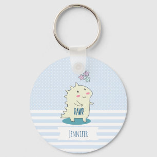 Chaveiro Dino Amarelo Bonito com Estrelas Felizes