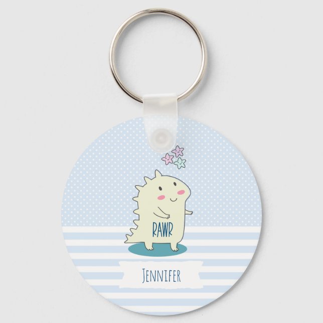 Chaveiro Dino Amarelo Bonito com Estrelas Felizes (Frente)