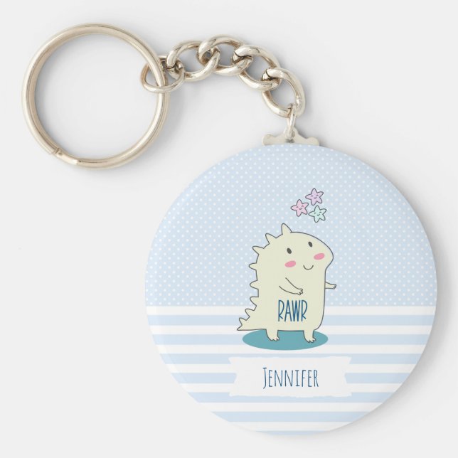 Chaveiro Dino Amarelo Bonito com Estrelas Felizes (Frente)