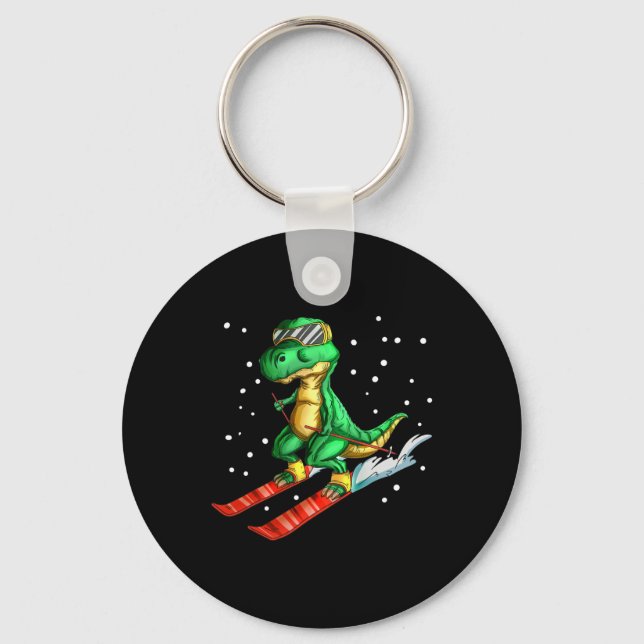 Chaveiro Dino With Ski Goggles Skier Dinosaur T-rex Skiing  (Frente)