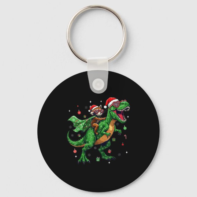 Chaveiro Dinosaur Christmas T Rex Raccoon Santa Holiday  (Frente)