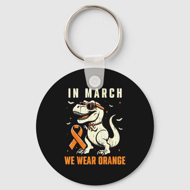 Chaveiro Dinosaur We Wear Orange Ribbon Multiple Sclerosis  (Frente)