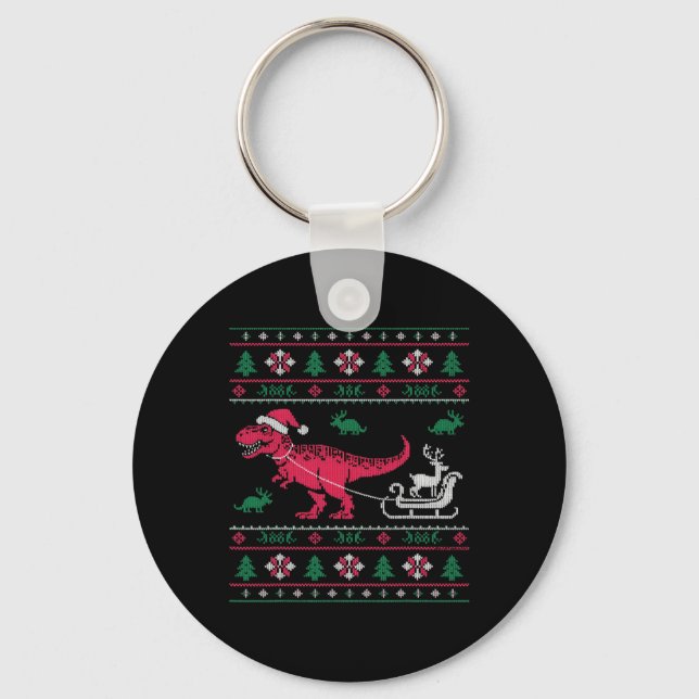 Chaveiro Dinossaur Reindeer Sleigh no Natal Feio (Frente)