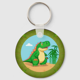 Chaveiro Dinossauro de Desenho Animado em uma Cena Tropical