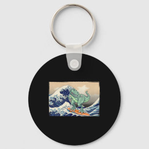 Chaveiro Dinossauro Engraçado, T Rex Surfando, Arte de Dino