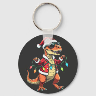 Chaveiro Dinossauro Envolvido com Luzes de Natal Santa Hat
