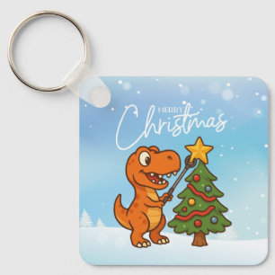Chaveiro Dinossauro fofo com árvore de Natal