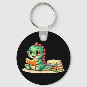 Chaveiro Dinossauro lê livro de biblioteca leitor divertido