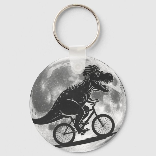 Chaveiro Dinossauro Moderno T-Rex em uma bicicleta no céu c (Verso)