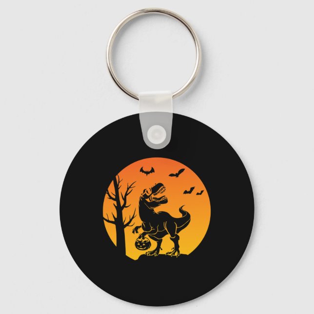 Chaveiro Dinossauro T Rex Skeleton Pumpkin Com Lua Buldogue (Frente)