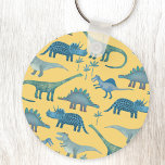 Chaveiro Dinossauros Amarelo<br><div class="desc">Dinossauros bonitos e não muito assustadores num fundo amarelo.</div>