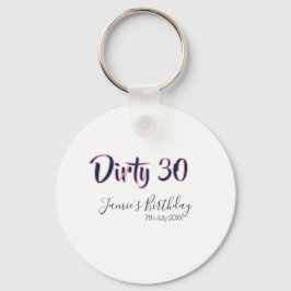 Chaveiro Dirty 30 happy birthday name date pink gray callig