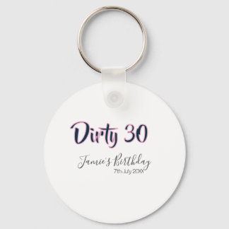 Chaveiro Dirty 30 happy birthday name date pink gray callig