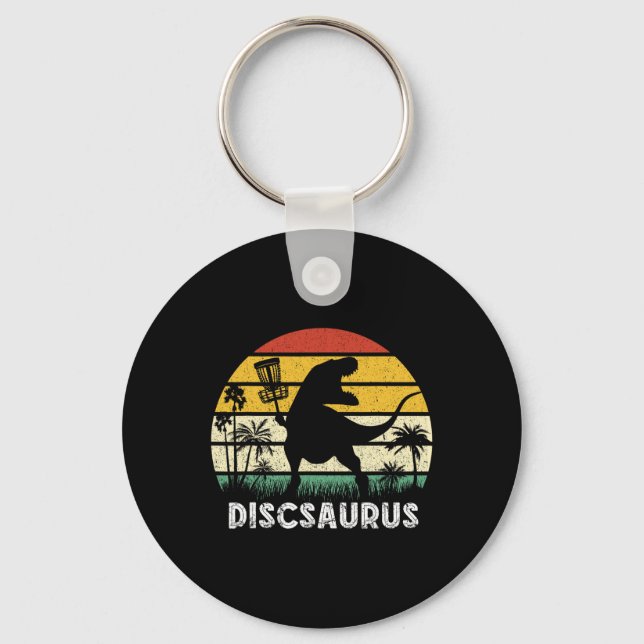 Chaveiro Disco Golfe Dinossauro Retro Jogador de Disco Golf (Frente)