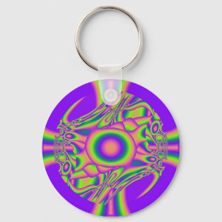 Chaveiro Distorção Fractal Verde Roxo Psicodélico
