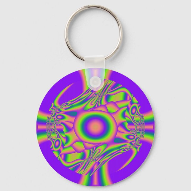 Chaveiro Distorção Fractal Verde Roxo Psicodélico (Frente)